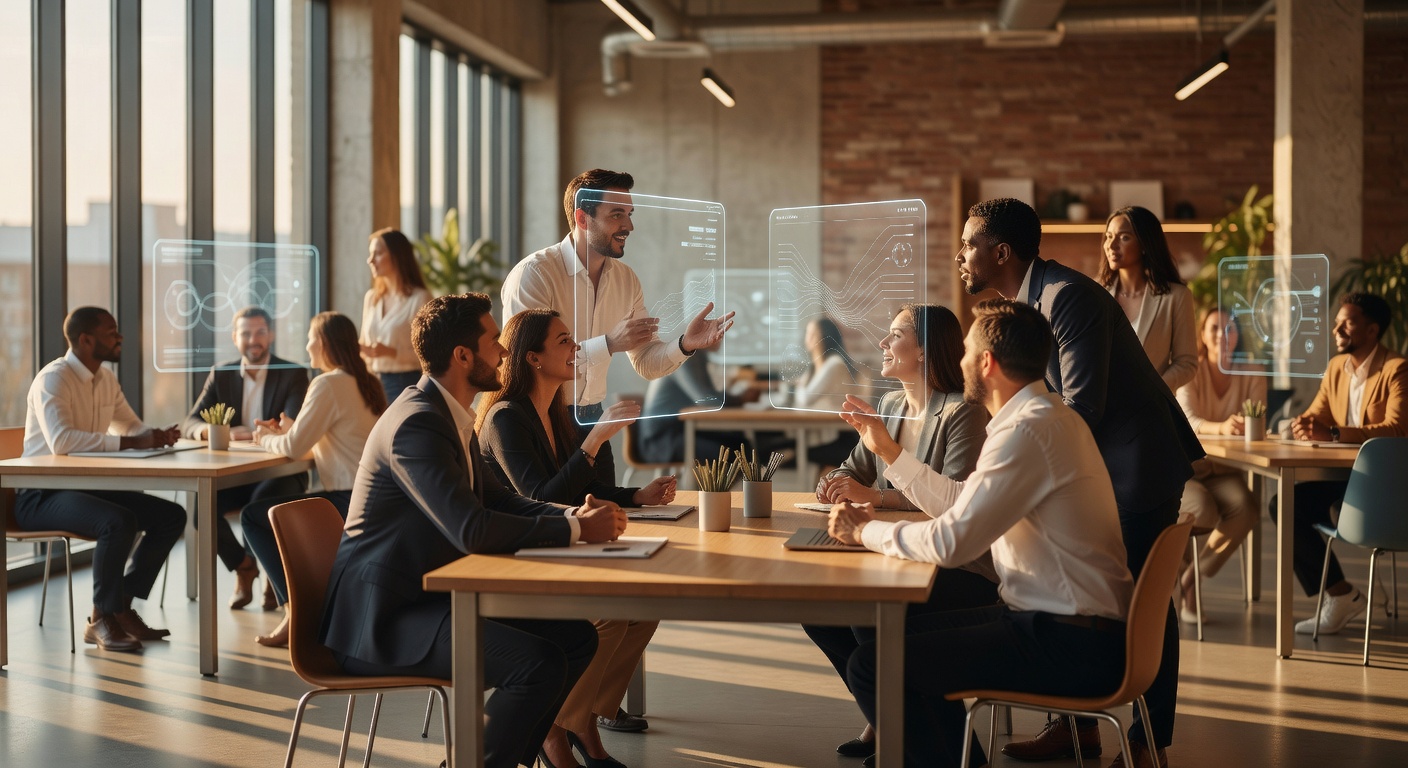 Humans and AI agents collaborating in modern hybrid workplace