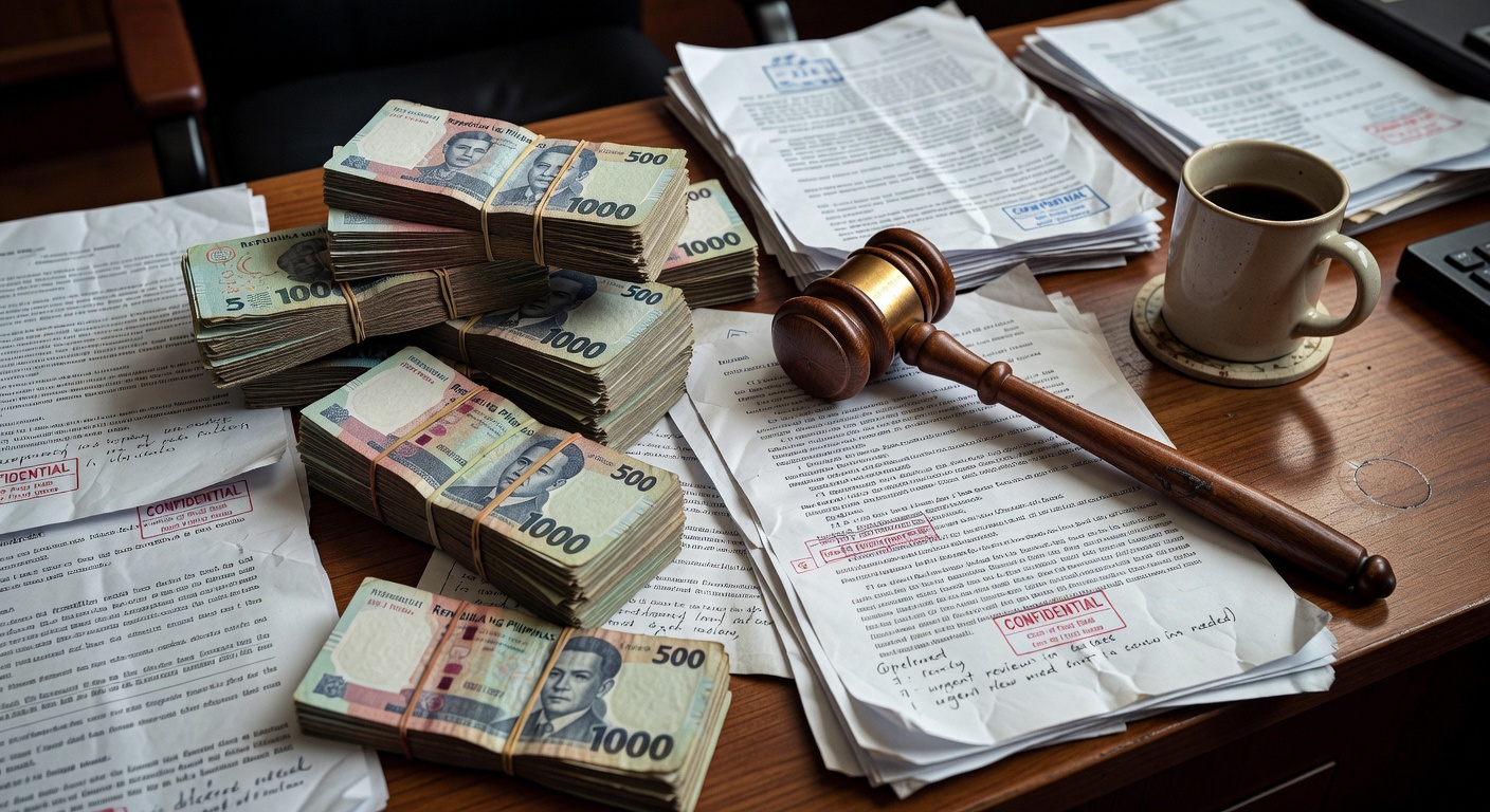 Philippine peso bills and legal documents