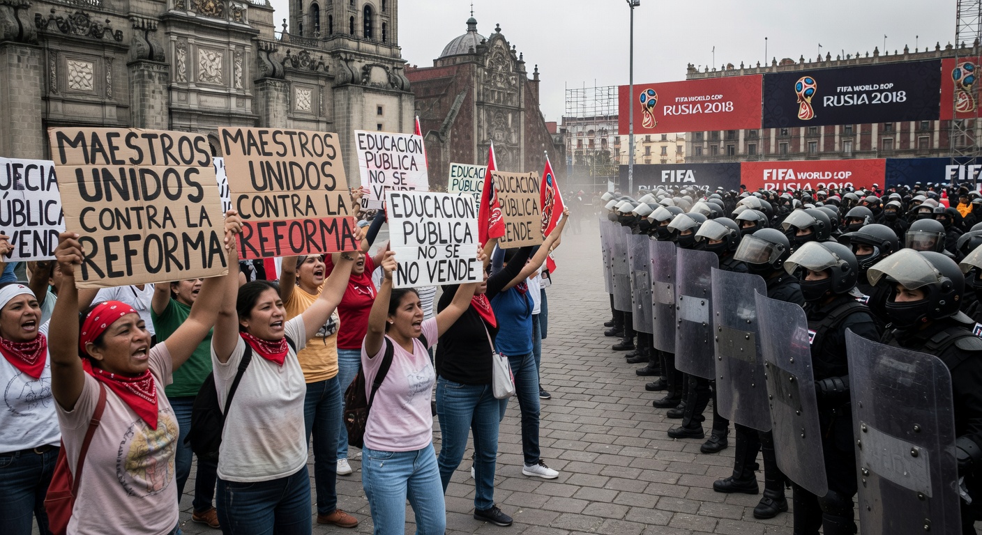 World Cup Prep Collides With Teacher Protests at Mexico City's Zócalo