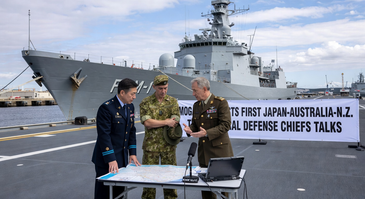 Mogami frigate talks anchor first Japan, Australia, N.Z. trilateral defense chiefs’ meeting
