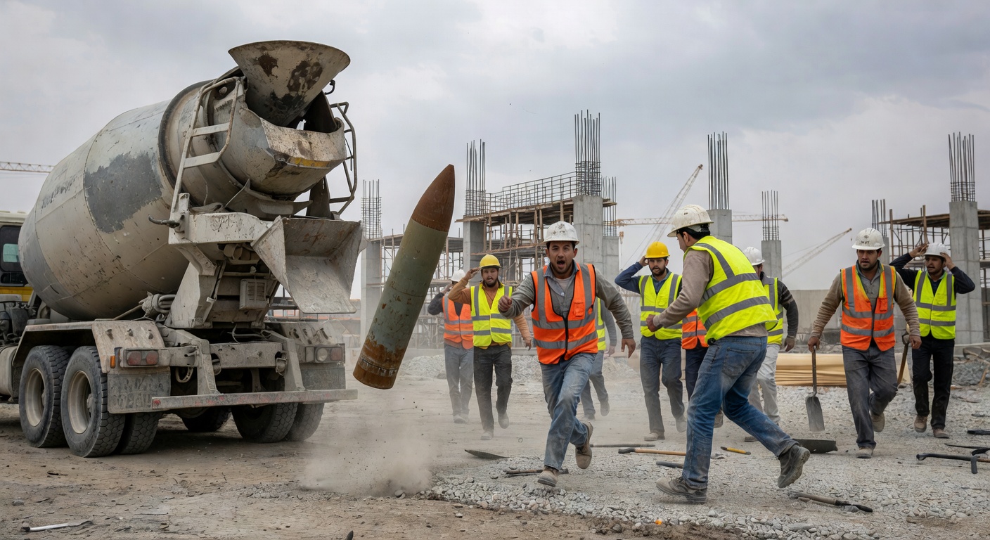 Mortar shell drops from concrete truck, sending workers fleeing
